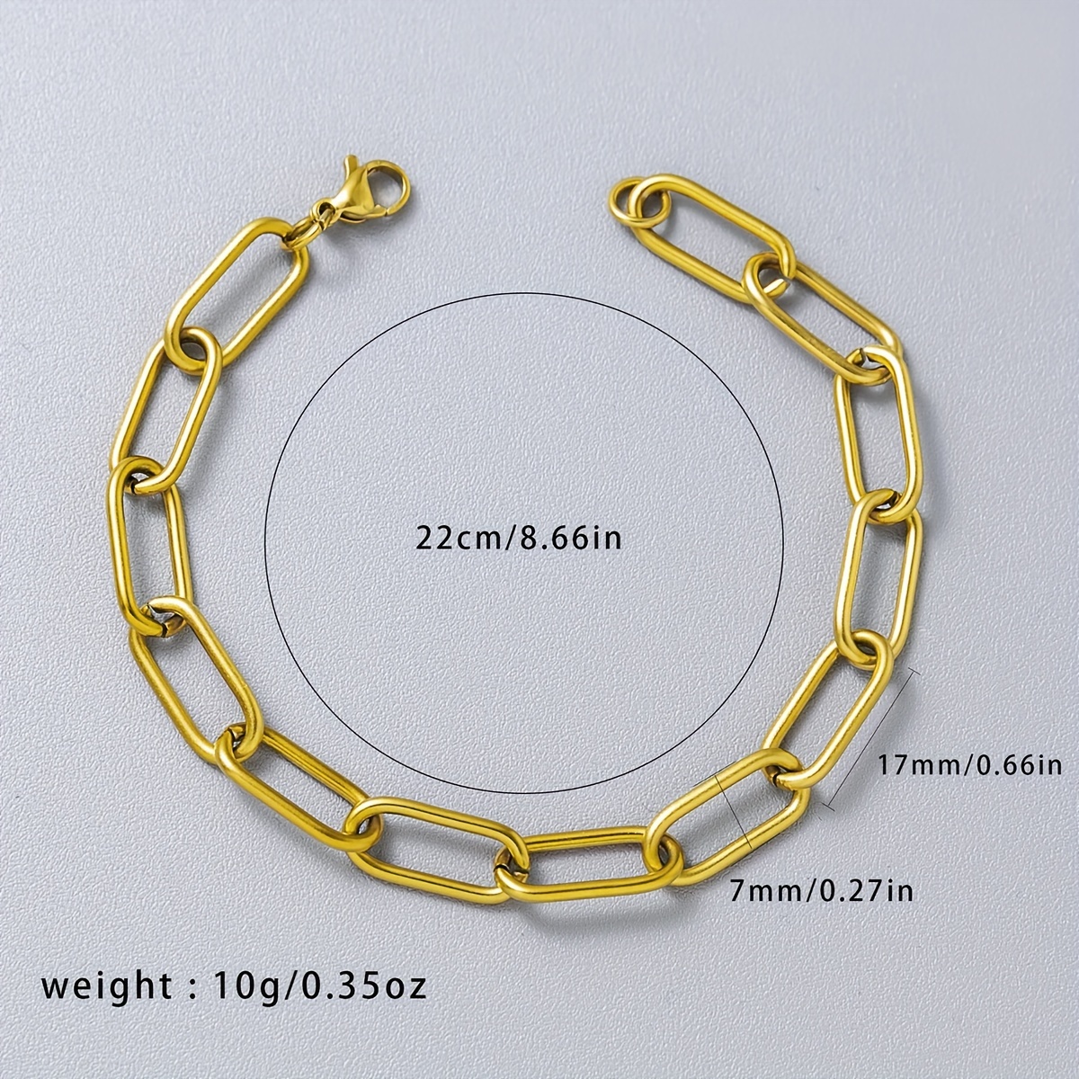 Men's Golden Paperclip Bracelet Stainless Steel Adjustable Chain Link Closure